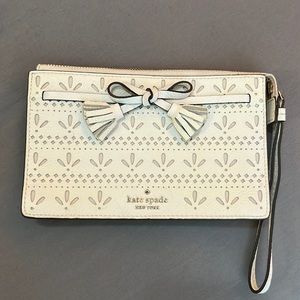 Kate Spade White Leather Laser Cut Wristlet